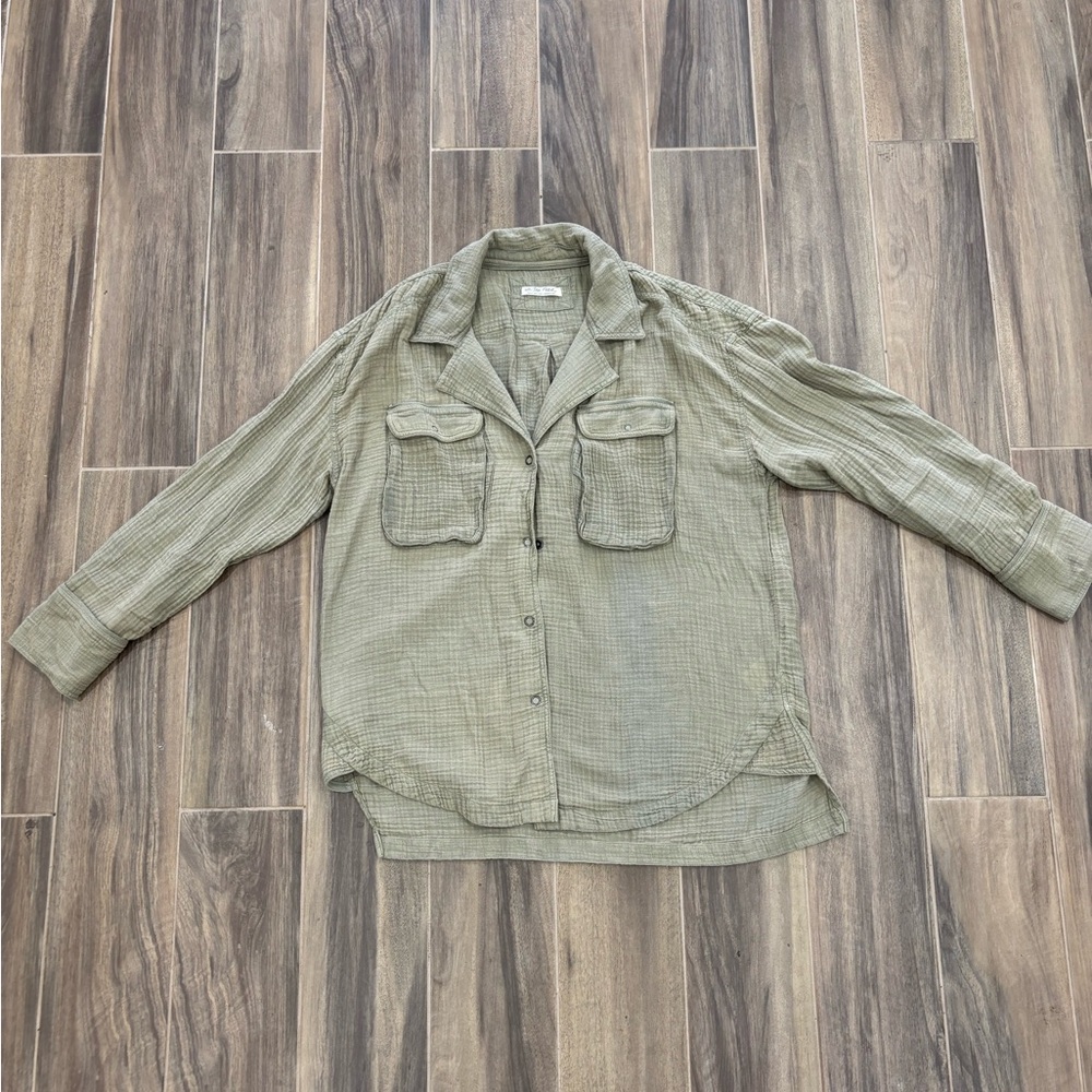 Free People green gauze button down blouse